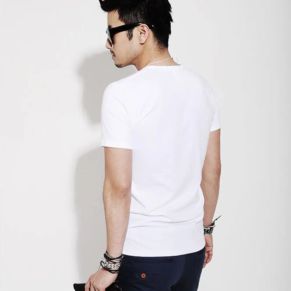 Футболка мужская Спортивная с V образным вырезом хлопок короткий рукав