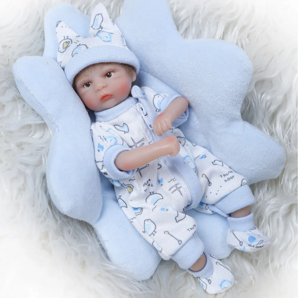 Nicery 8 дюймов 20 см Bebe Reborn мини кукла мягкая силиконовая Реалистичная игрушка подарок для ребенка Рождество милый мальчик синяя подушка