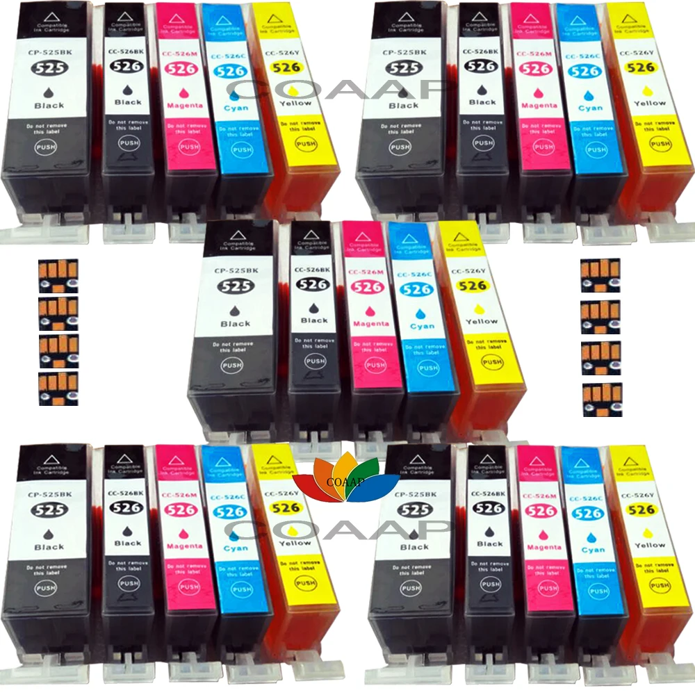 25 совместимых чернильных картриджей CANON 525 526 для принтера PIXMA IP4850 iP4950 iX6550 MG5150 MG5250