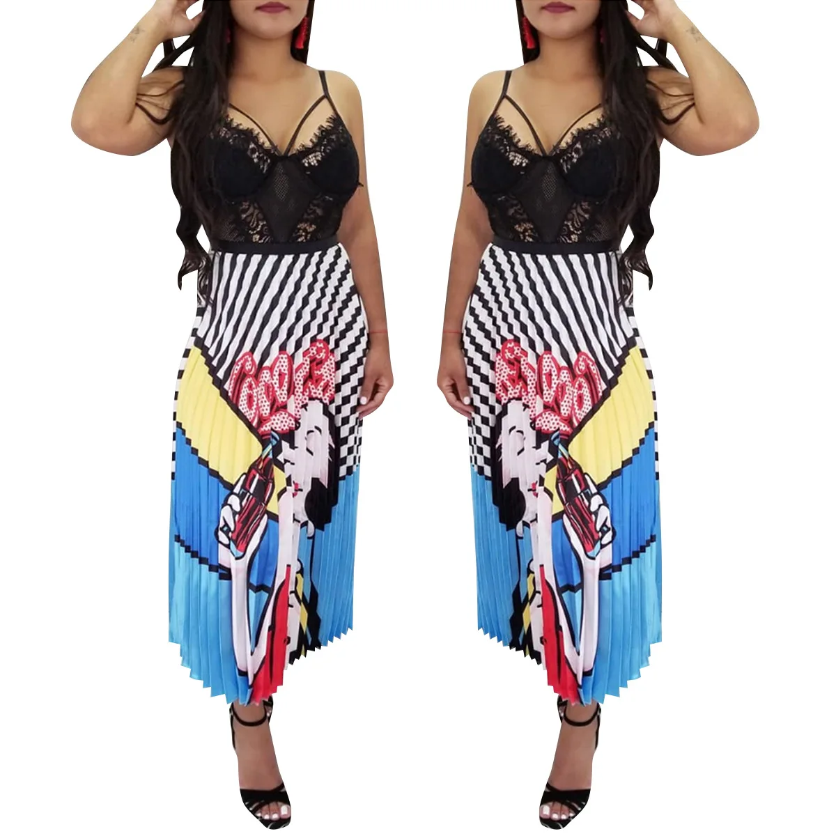 Женское винтажное плиссированное платье до середины икры в полоску с 3d принтом