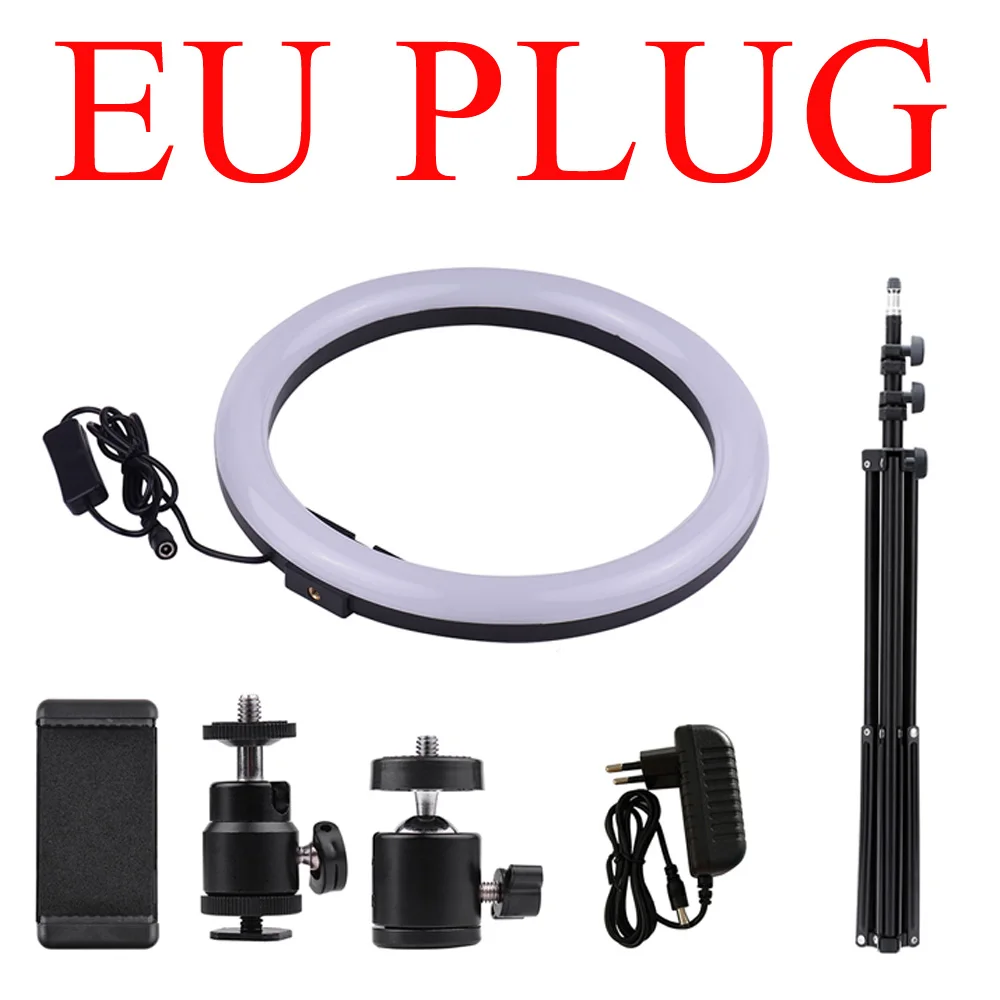 EU Plug with tripod 30cm/12" Outer Photography LED Selfie Ring Light lamp 2700-5500K Dimmable With Phone Holder For Makeup Video Live Studio Light - Цвет: EU Plug with tripod