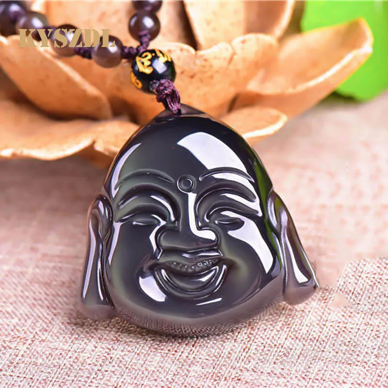 

KYSZDL Natural ice kinds rainbow obsidian eye laughing Buddha pendant Benming Buddha head transporter pendant necklace jewelry