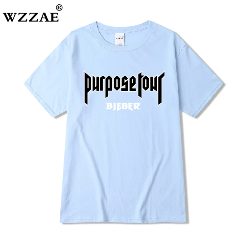 Light Blue 1 Джастин Бибер Футболка мужская группа футболка рок хип хоп короткий рукав имя и возраст футболка Tumblr одежда назначение тур футболка - Цвет: Light Blue 1