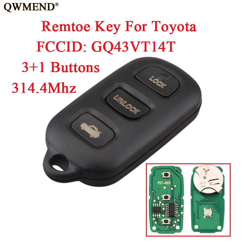QWMEND 314 4 Мгц дистанционный ключ для Toyota GQ43VT14T 3 + 1 кнопки Автомобильный Camry 2002 2006 Solara