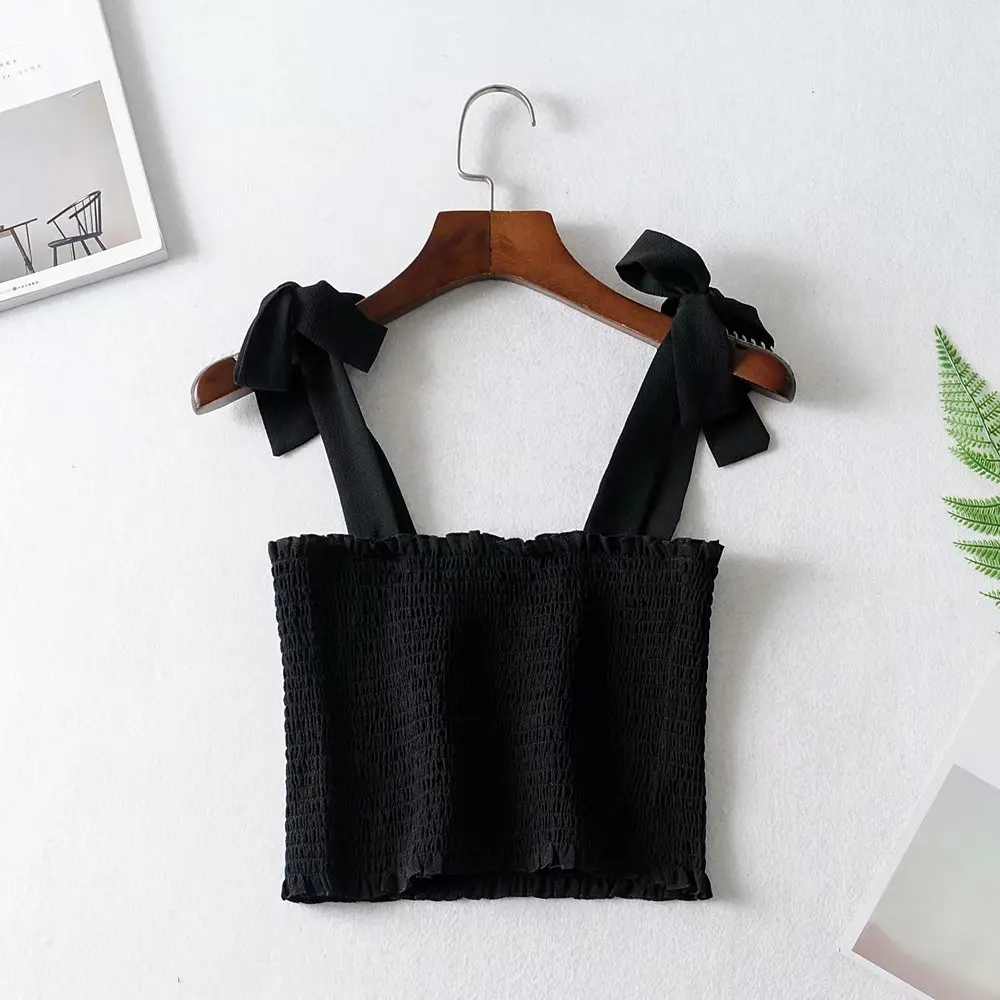 Sexy Fashion Women Tank Top Casual Short Bow Tops Vest Bandage Spaghetti Strap Solid Shirt Tees | Женская одежда