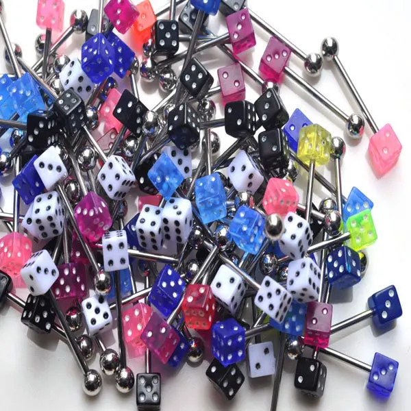 

Wholesale 10Pcs/lot Stainless Steel Acrylic Dice Lip Ear Bone Bar Stud Chin Tongue Ring Body Piercing Jewelry