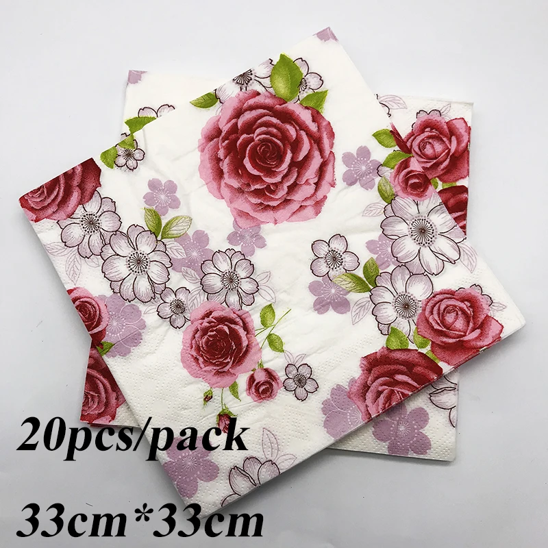 20pcs/pack Rose themed napkins Flower theme party decorations disposable baby shower supplies | Дом и сад