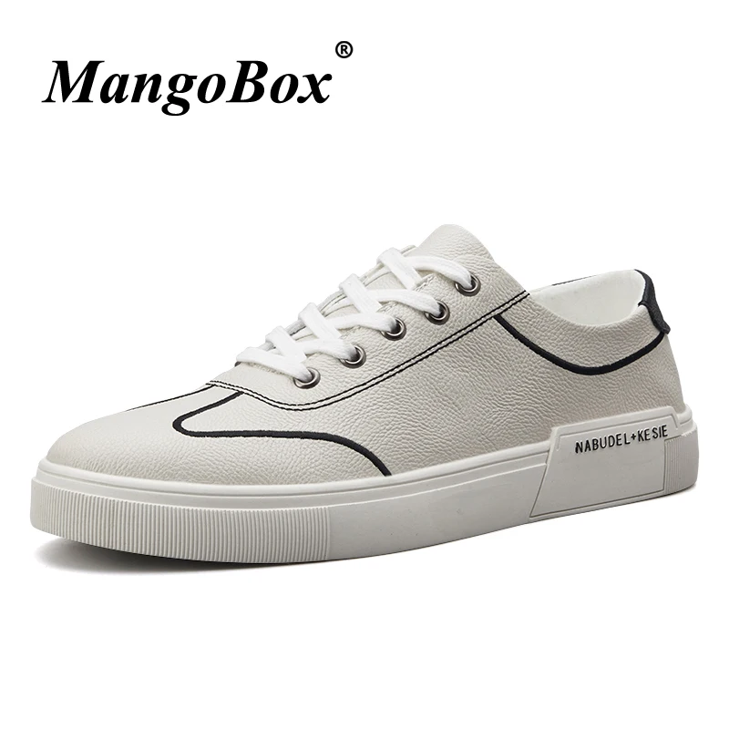 Skate Shoes for Male Black White Man Casual Autumn Winter Footwear Adult PU Leather Rubber Sole Classic | Обувь