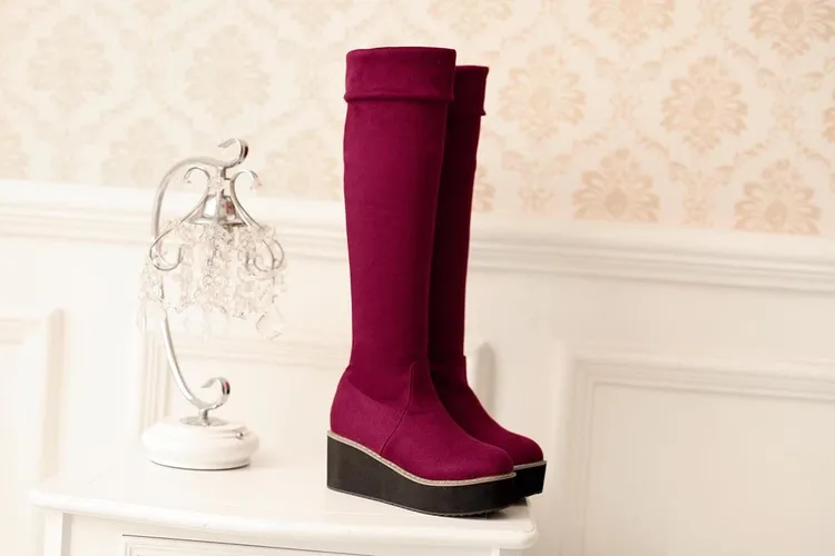 Botas Mujer/ г. Большой размер 34-43, фирменный дизайн, Лоскутные цвета, ботфорты выше колена на толстой подошве, на платформе, тонкие длинные, зима-осень 7352