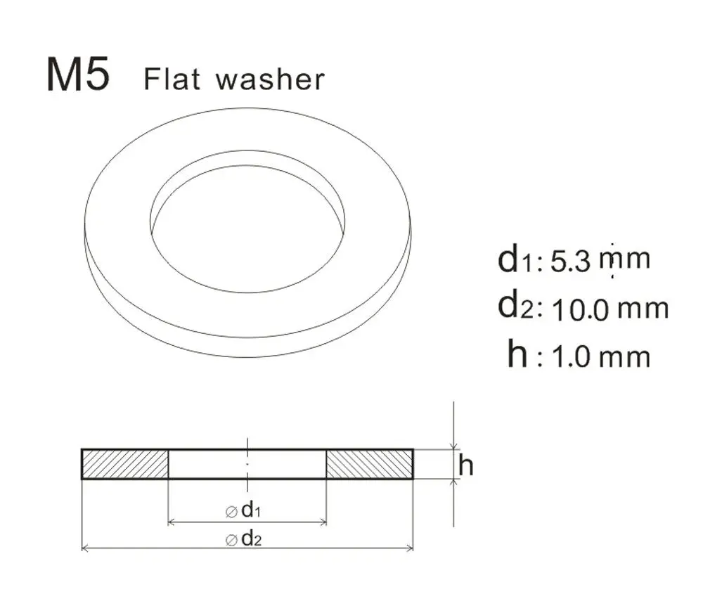M5x10x1.0 плоские шайбы A2 класса из нержавеющей стали простые стандартные