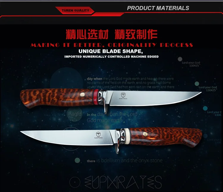 Нож из CPM-M390 стали 60HRC, нож для рыбы, инструмент для повседневного использования, фиксированное лезвие, прямой нож snakewood, высокопрочный нож для выживания на природе