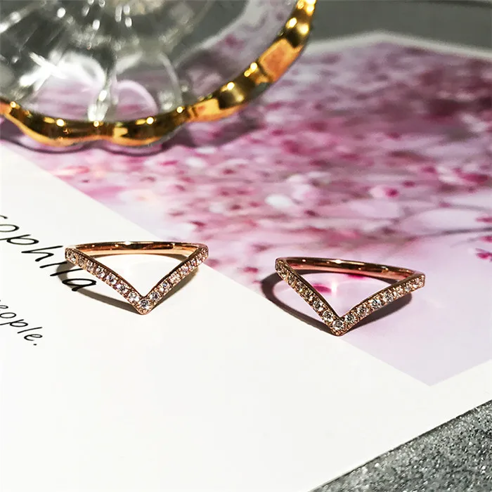 rose gold YUN RUO простое и шикарное циркониевое кольцо с V Shpae, розовое золото, подарок на день рождения, женская мода, титановая сталь, ювелирные изделия, никогда не выцветают, Прямая поставка - Цвет основного камня: rose gold