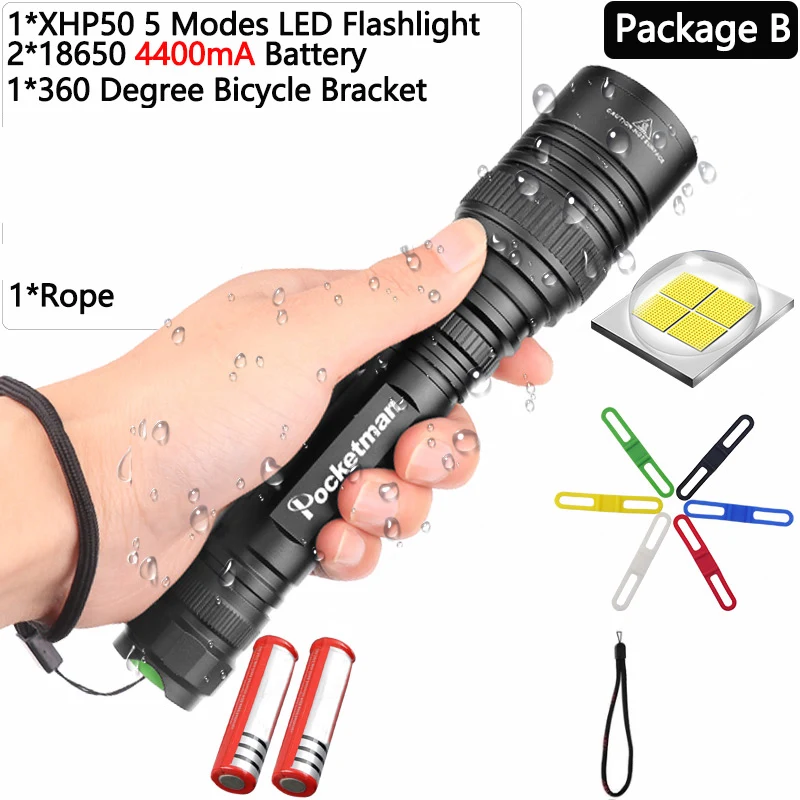 Package B Супер B XHP50.2 светодиодный фонарик высокой мощности 5 режимов водонепроницаемый фонарь с масштабированием из алюминиевого сплава с наиболее комплектными аксессуарами 45 - Испускаемый цвет: Package B