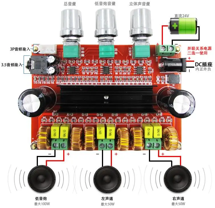 Плата усилителя TPA3116D2 50Wx2 + 100W 2 1 канальный цифровой сабвуфер Мощность 12 ~ 24V TPA3116 XH