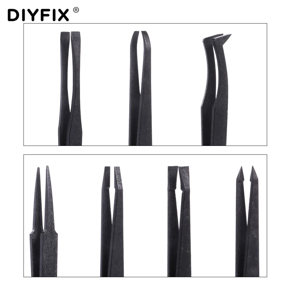 DIYFIX 8 в 1 черный ESD Пинцет Набор антистатические пластиковые электронные пинцеты щипцы