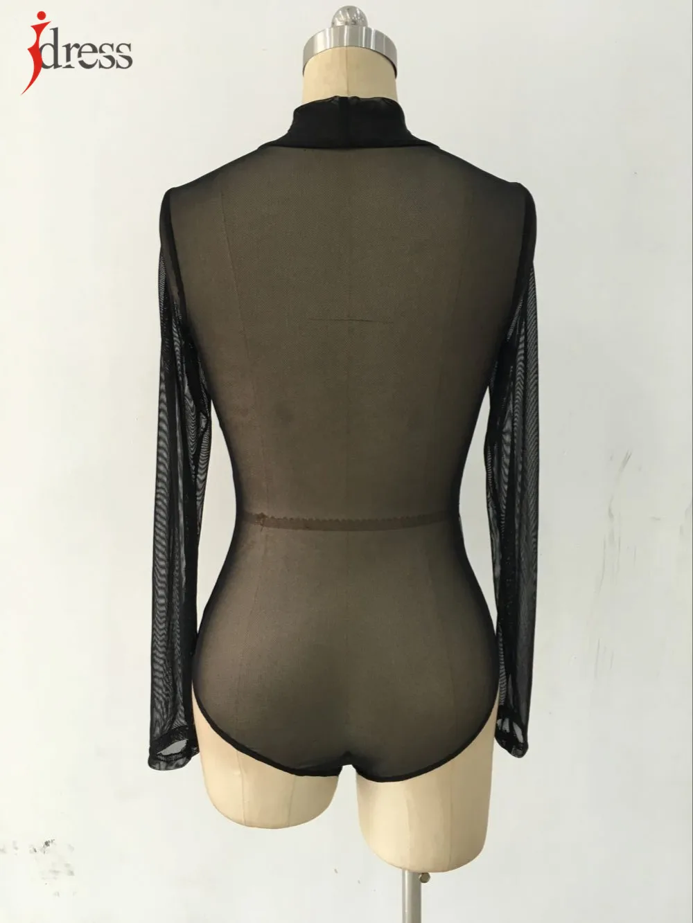 IDress Черный Белый Хаки Зеленый Синий сетчатый боди прозрачный сексуальный костюм в обтяжку с длинным рукавом женские комбинезоны, обтягивающие боди