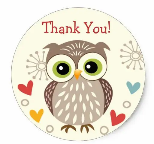 

1.5inch Cute Owl and Hearts Thank you Stickers