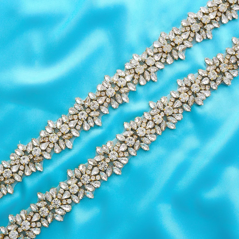 

Diamond Crystal Wedding Belts Gold Bridal Belt Rhinestones Flower Bridal Sash For Wedding Accessories BeltJ165G