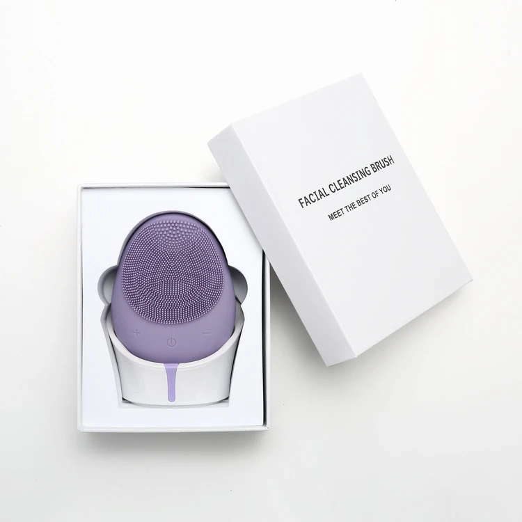 Purple Мини электрическая силиконовая Очищающая щетка для лица, звуковая вибрационная Массажная Беспроводная зарядка, очиститель для лица, машина для ухода за кожей, инструмент для красоты - Цвет: Purple