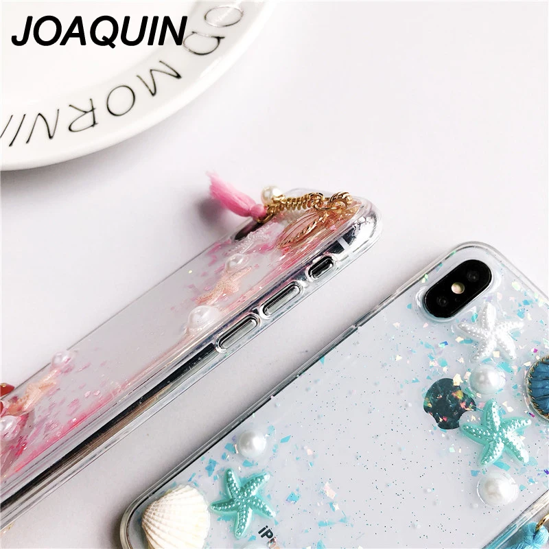 Beach Shell Starfish Phone Case for iPhone X Ocean Pearl Pendant Soft Candy color 3D Transparent 6 6s plus 7 8 |