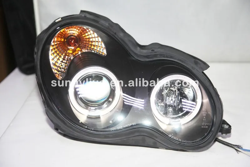 Для benz 2000-2007 год W203 C63 C200 C230 C280 C300 LED Ангельские глазки светодиодные фары автомобиля Черный Корпус sn
