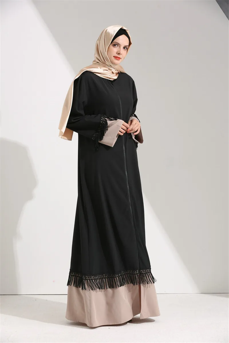 Черное женское болеро с кисточками Abaya в Дубае мусульманское пальто длинная