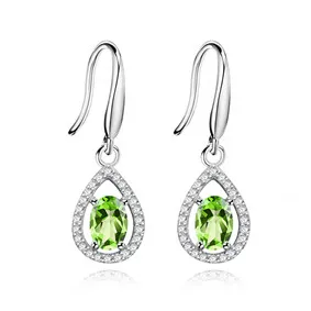 Earrings only Almei натуральный драгоценный камень Зеленый Перидот крюк серьги женские подвеска ореол ожерелье чистое серебро 925 Ювелирные наборы с коробкой FT001 - Цвет камня: Earrings only