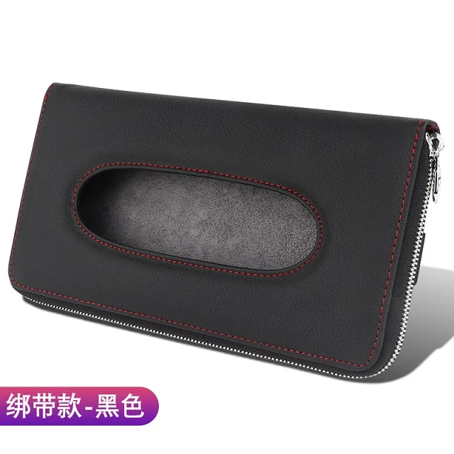 B Style black Автомобильный солнцезащитный козырек из натуральной кожи, тканевая коробка, держатель для спинки сиденья, подвесной бумажный чехол для полотенец, сумка для хранения салфеток, аксессуары для салона автомобиля - Название цвета: B Style black