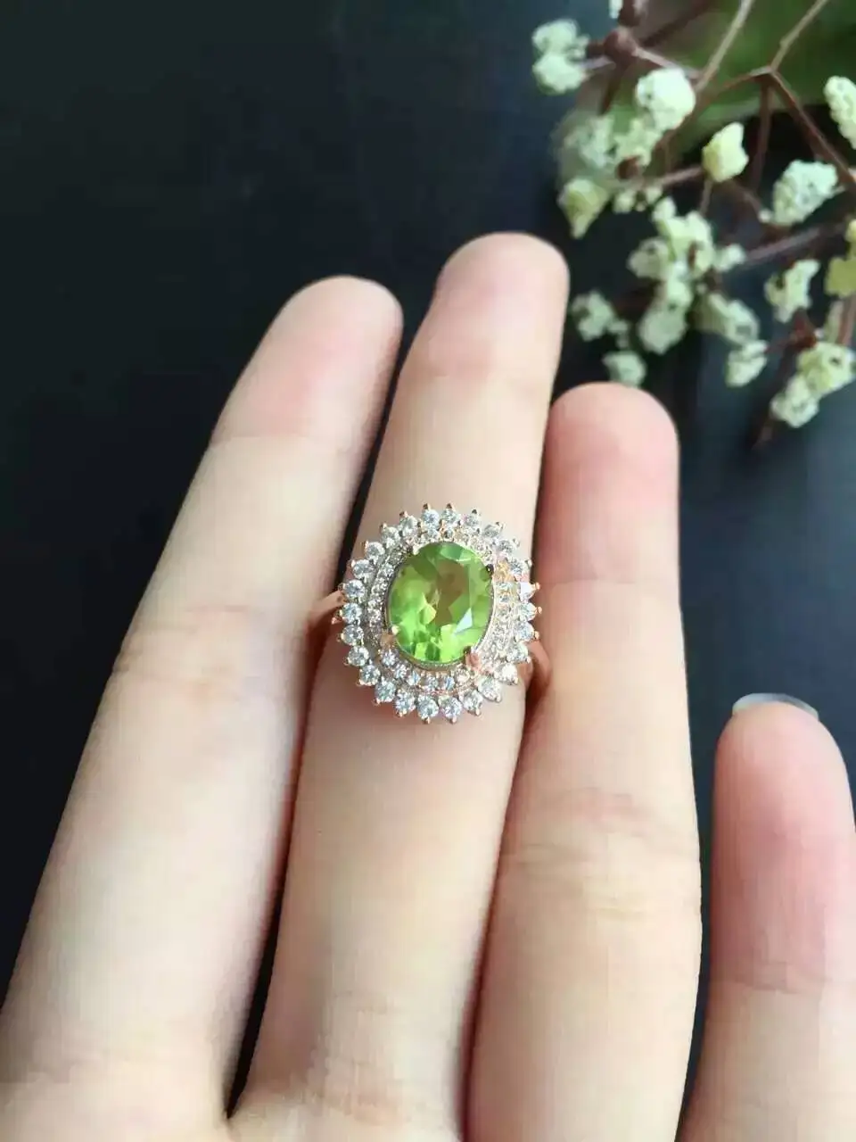 Женское кольцо из перидота серебра s925 пробы 8*10 мм|fine jewelry|gemstone jewelryring peridot |
