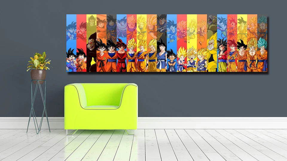 Cartoon Artwork Dragon Ball Characters Super Saiyan Goku HD Print Posters Anime Paintings on Canvas Wall Art for Home Decoration
