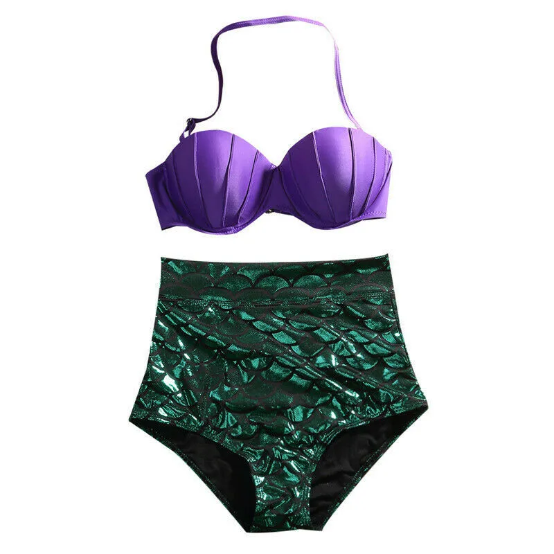 

2019 Sexy Women Mermaid Bikini Sets Swimwear Halter Bandage Elegant Set Summer Sleeveless Push-up Bra Shell Bathing Beach Sets