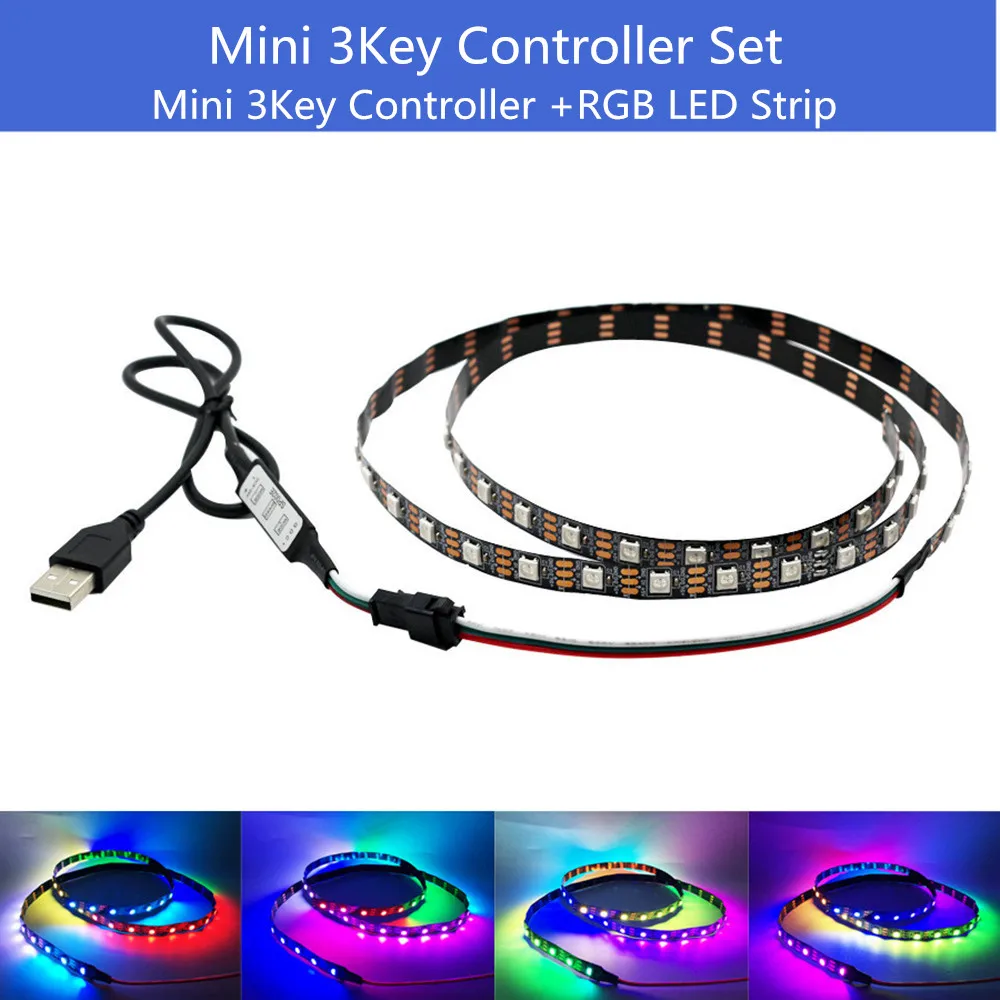Mini 3Key Set WS2812B Светодиодная лента USB для ТВ ПОДСВЕТКА ПК Ambi светильник Ws2812 Адресуемая лента RGB лампа гибкие неоновые полосы светильник водонепроницаемый Ruban - Испускаемый цвет: Mini 3Key Set