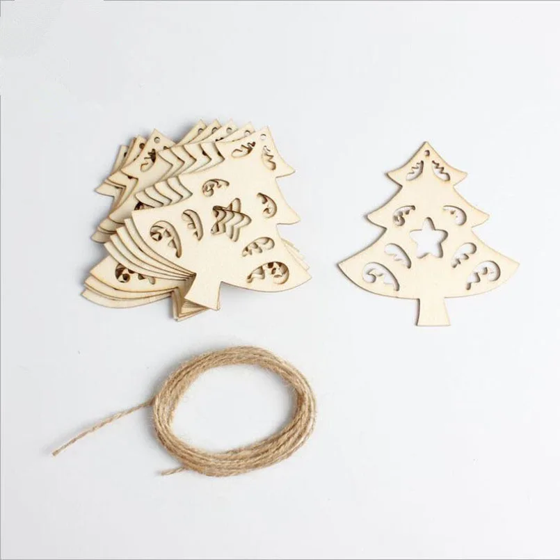 New Christmas Pendant Drop Ornaments 10pcs/package DIY Long String Wooden Merry Ornament For Tree | Дом и сад