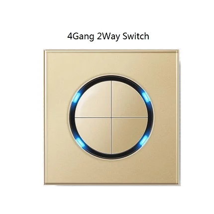 4gang 2way Настенный выключатель, Золотая стеклянная панель, 1 банда, 2 банды, 3 банды, 4 банды, 1Way, 2Way, 3Way, 4Way, настенный светильник, 3 отверстия, 5 отверстий, розетка - Цвет: 4gang 2way