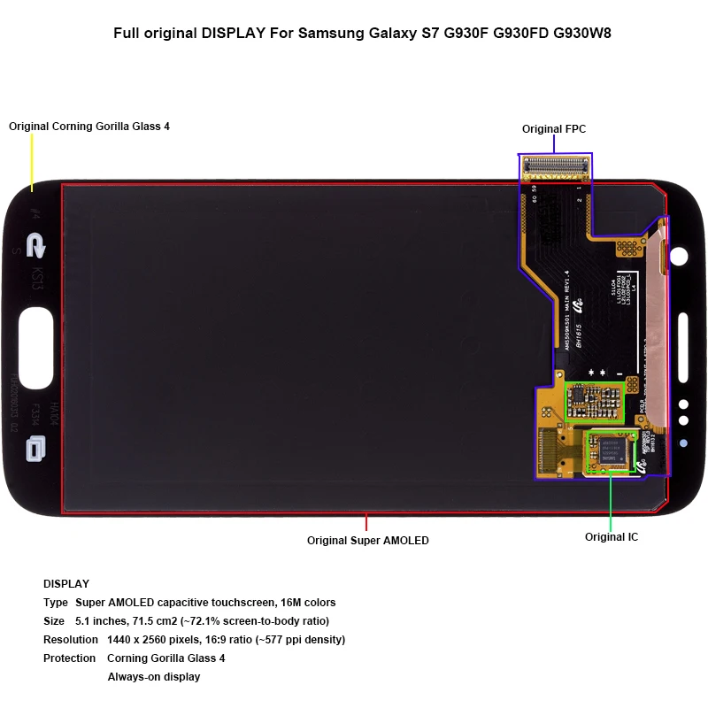 Полный оригинал для Samsung Galaxy G930FD G930W8 G930F G930 S7 ЖК дисплей сенсорный экран сборка