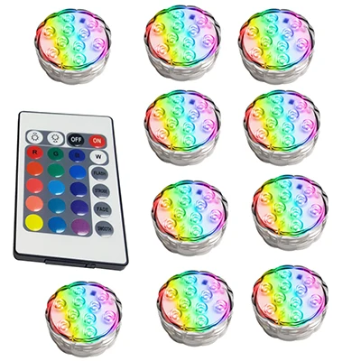 1 controller 10 Lamp Waterproof Underwater Light, Submersible LED Lights with Remote Control RGB Multicolor LED Pond Lighting Set for Vase Base - Испускаемый цвет: 1 controller 10 Lamp