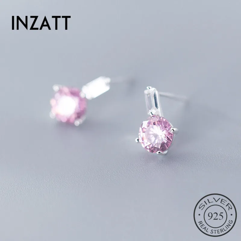 INZATT Real 925 Sterling Silver Purple Zircon Stud Earrings For Elegant Women Party Cute Fine Jewelry Minimalist Accessories