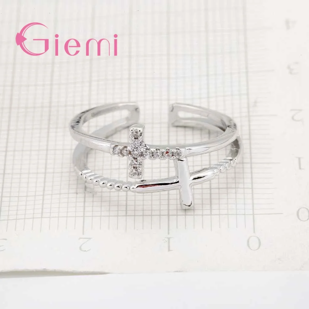

New Style Double Cross Design Fashion Jewelry Rings For Women/Men 925 Sterling Silver Adjustable Opening Classic Rings