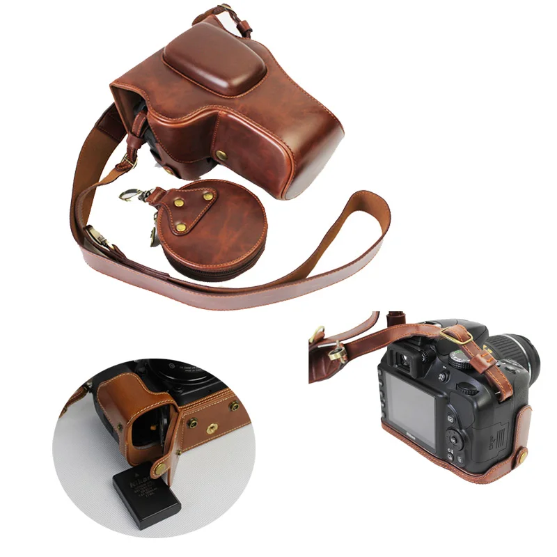 

New Vintage PU Leather Camera case For Nikon D3100 D3200 D3300 D3400 18-55mm 18-105mm 18-55mm Camera Bag Cover Open Battery