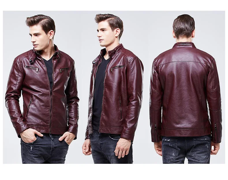 Мужские кожаные куртки и пальто из искусственной кожи Jaqueta Couro Masculina, Мужская Куртка Jaqueta De Couro, цвет красный, кофейный, черный, кожа, 609