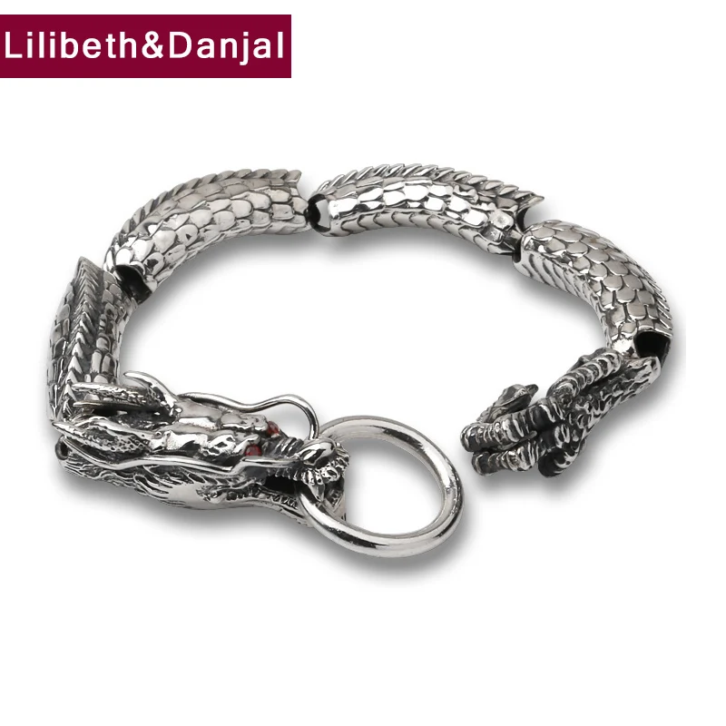 Мужской браслет из серебра 100% пробы с драконом 21 см|Гибкие и жесткие браслеты| |