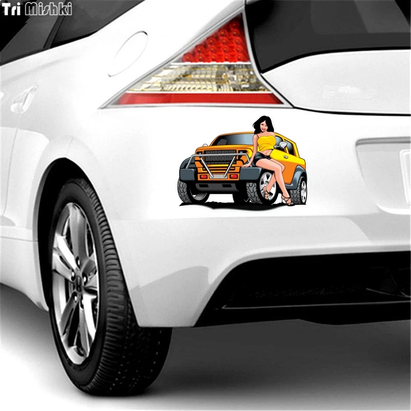Tri Mishki WCS722 #12 х 16 см Сексуальная Девушка сидит большой автомобиль Красочные