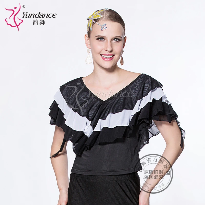 

Customized Lady Latin Dancing Shirt Modern Dance Costume Waltz Valse Tango Galop Fox Trot Social Dance Suit Short Sleeve B-2705