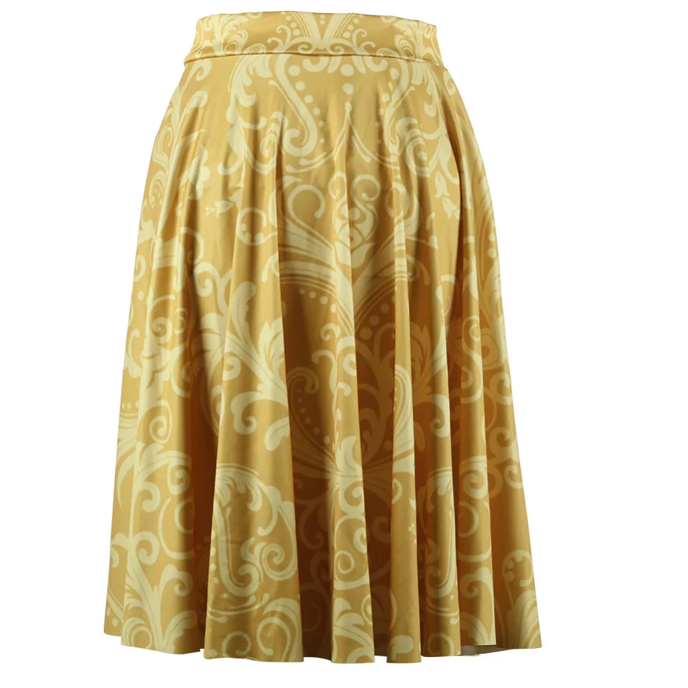 Новые желтый узором женщины юбки высокая талия пушистый свободного покроя дамы