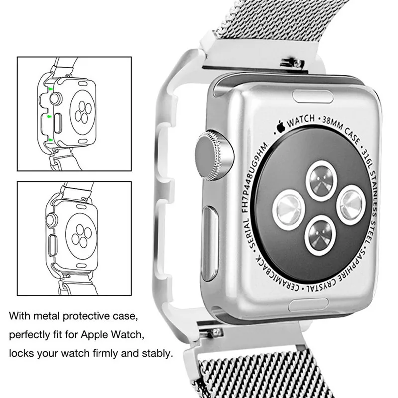Миланская петля ремешок + чехол для часов Apple Watch 4 44 мм 40 браслет из нержавеющей