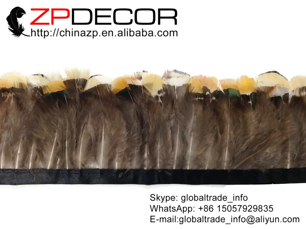 

ZPDECOR 10yards/lot 5cm(2inch) Natural Lady Amherst Pheasant Plumage Feather Trim Fringe of Yellow Carnival Design
