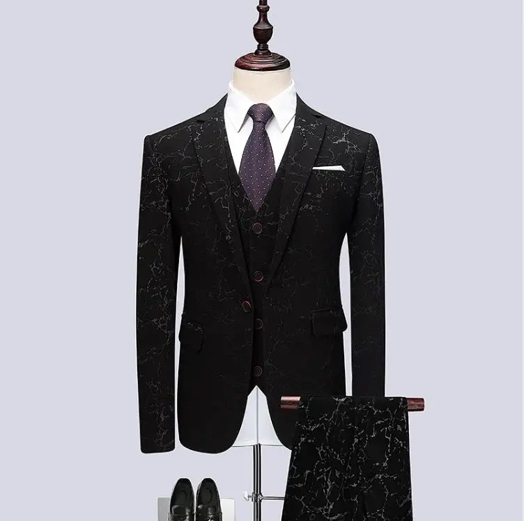 (Jacket+Vest+Pants) 2019 Men Black Suits Fashion Party Dresses Men's Slim Fit Business Men Suit Tailored Fit Suits Dinner Suit