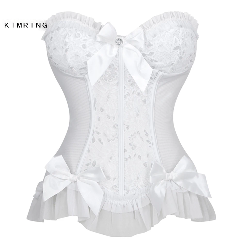 Kimring женский сексуальный белый корсет без бретелек с пластиковыми костями