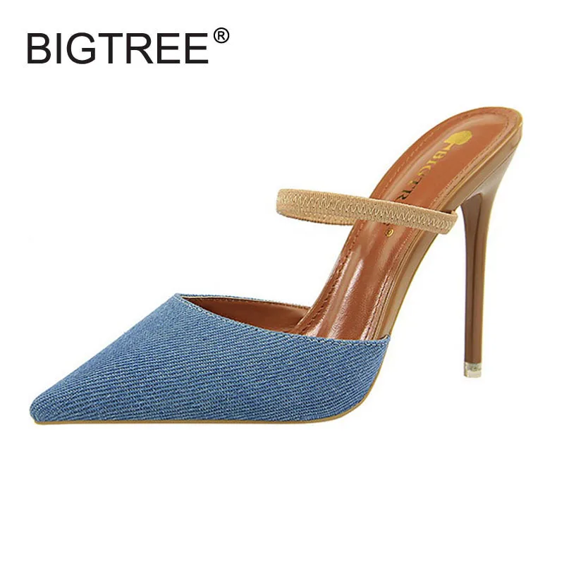 Пикантные женские шлепанцы с заостренным носком на тонком высоком каблуке