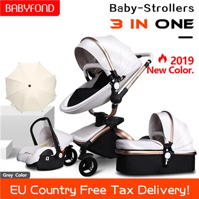 G-white 4 in 1 Фирменная детская коляска, 3 шт.,, 3 в 1, детская коляска, кожа, детская коляска, евро автомобильное кресло, корзина, колыбель для новорожденных, для автомобиля, Aulon - Цвет: G-white 4 in 1